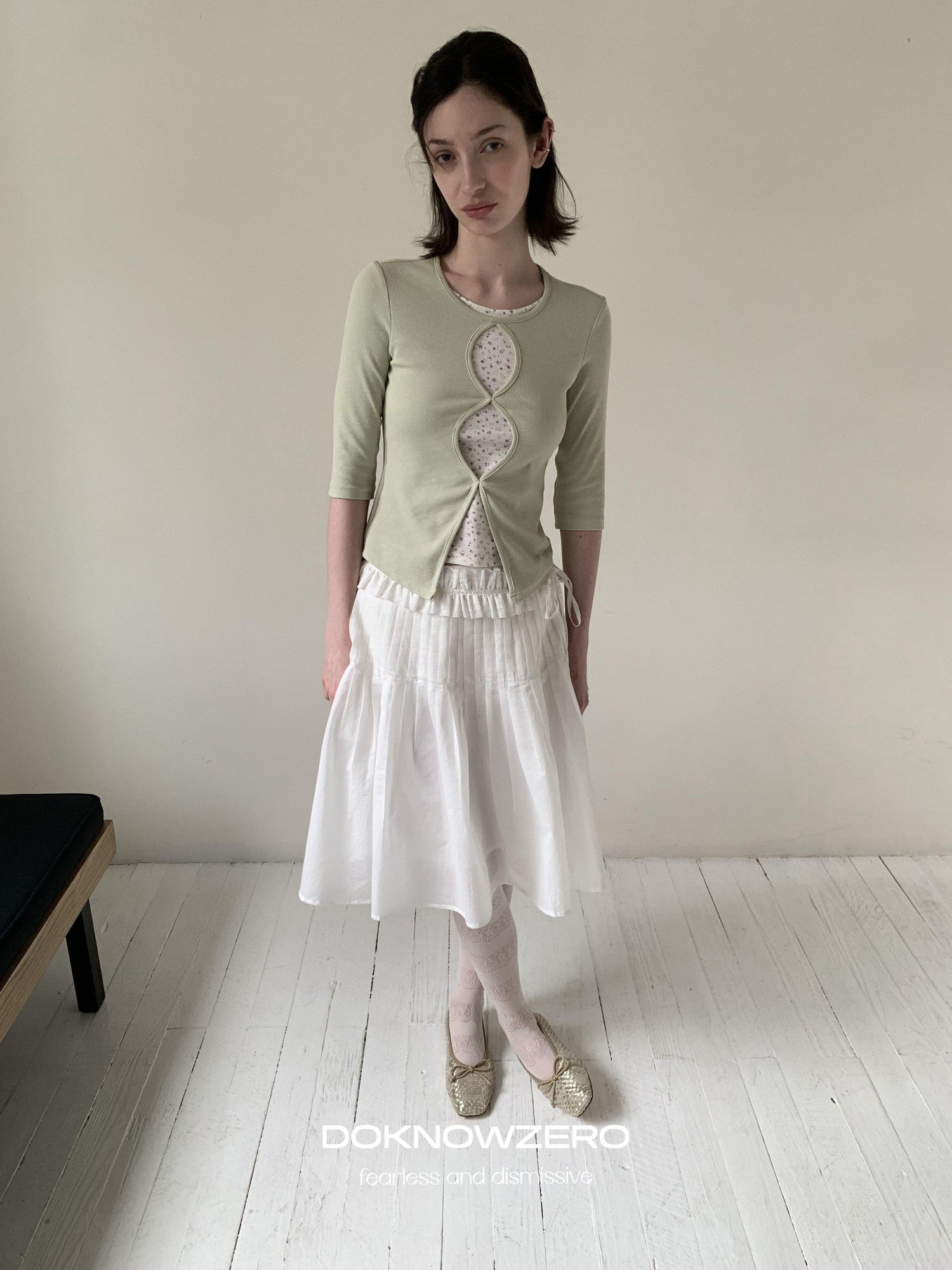 DKZ OFFICIAL Green Floral Cutout Knit Women&