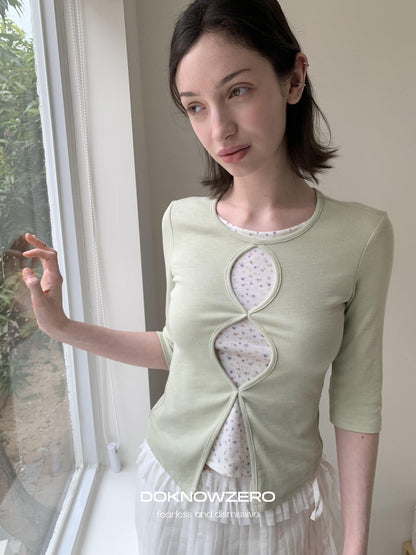 DKZ OFFICIAL Green Floral Cutout Knit Women&