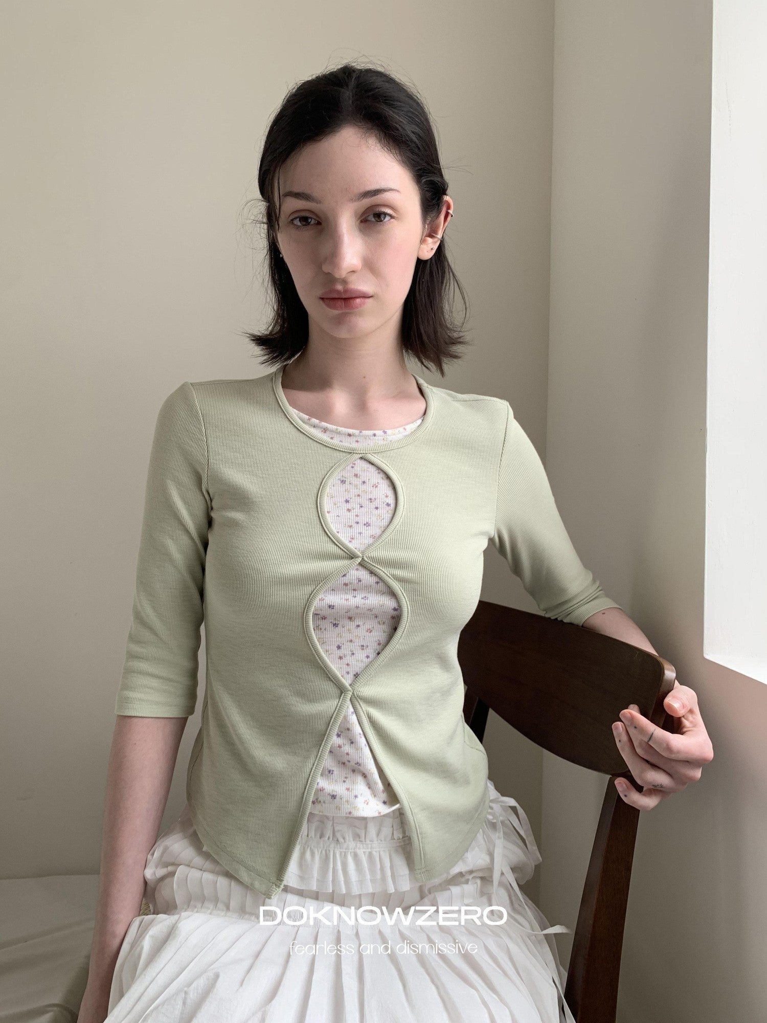 DKZ OFFICIAL Green Floral Cutout Knit Women&