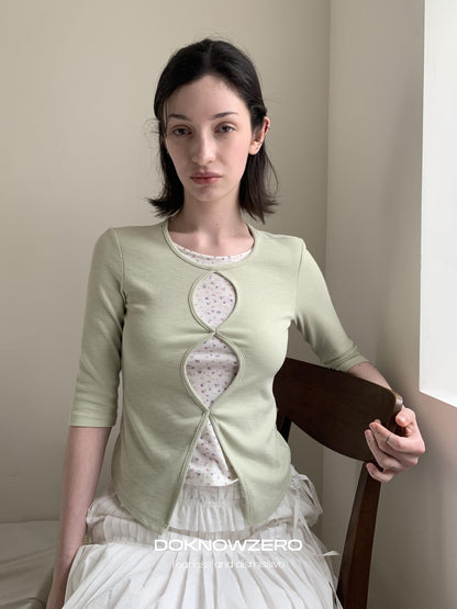 DKZ OFFICIAL Green Floral Cutout Knit Women&
