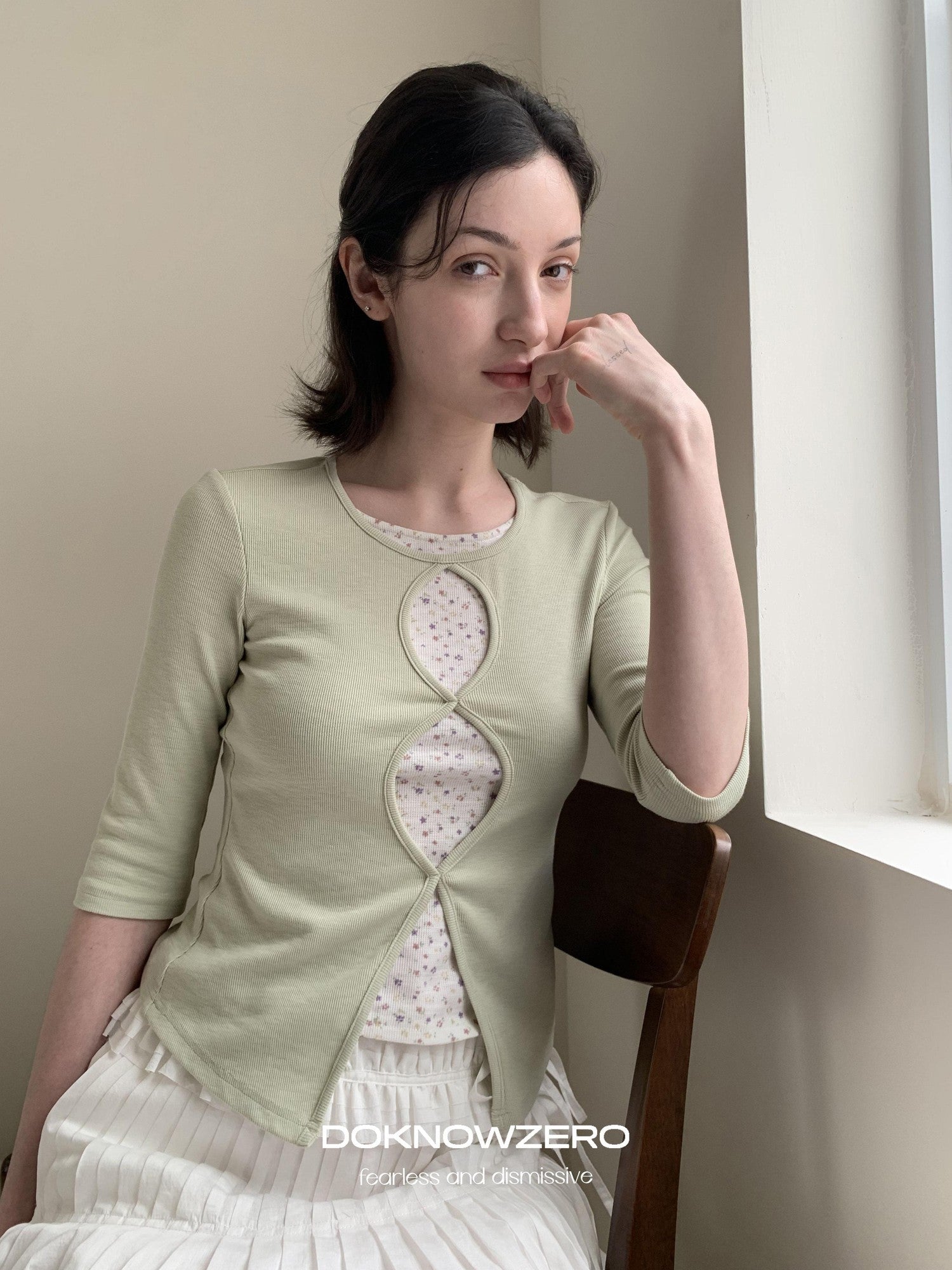 DKZ OFFICIAL Green Floral Cutout Knit Women&