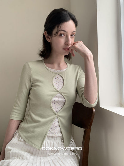 DKZ OFFICIAL Green Floral Cutout Knit Women&
