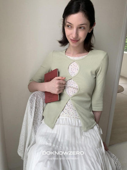 DKZ OFFICIAL Green Floral Cutout Knit Women&