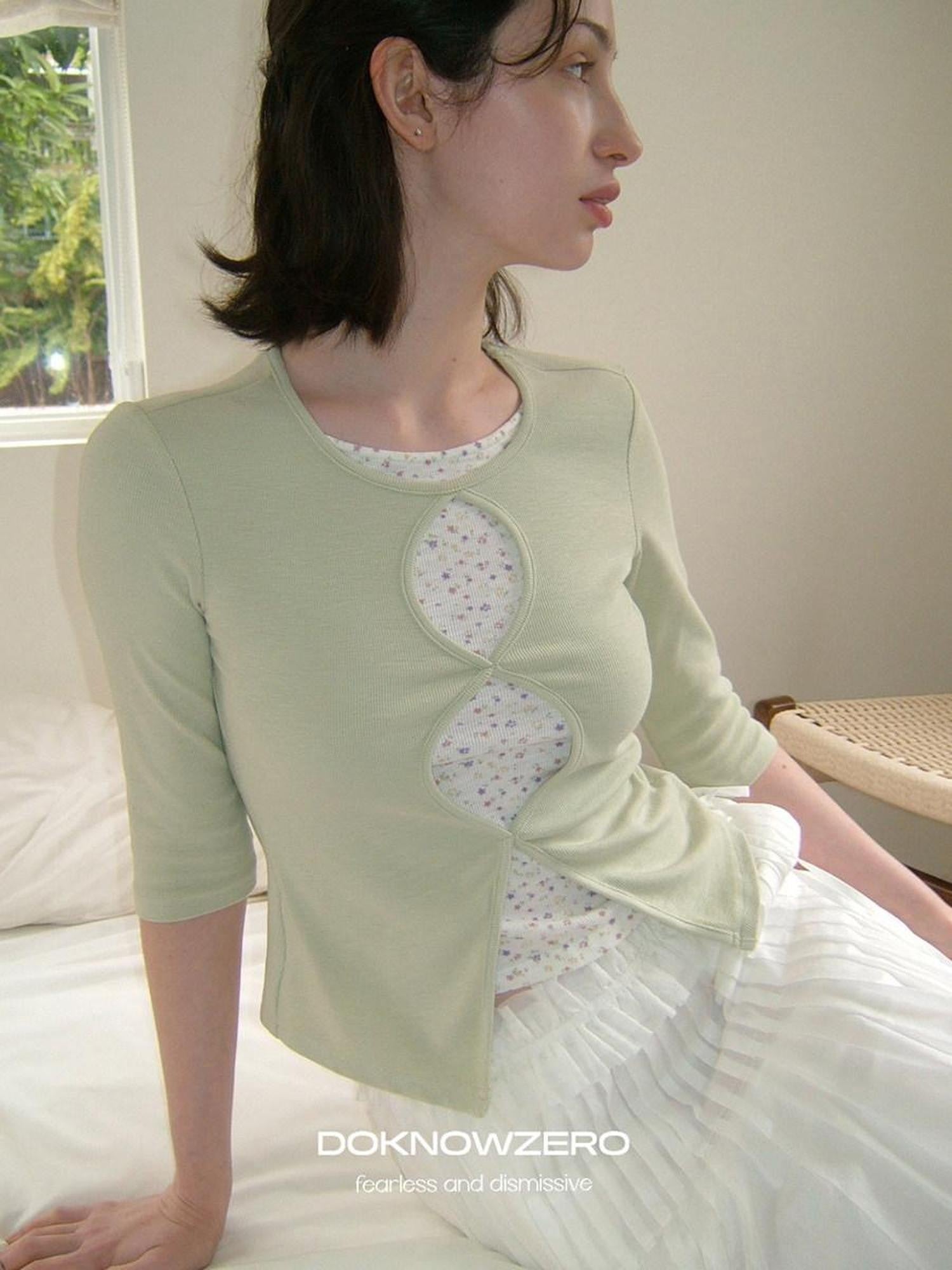 DKZ OFFICIAL Green Floral Cutout Knit Women&