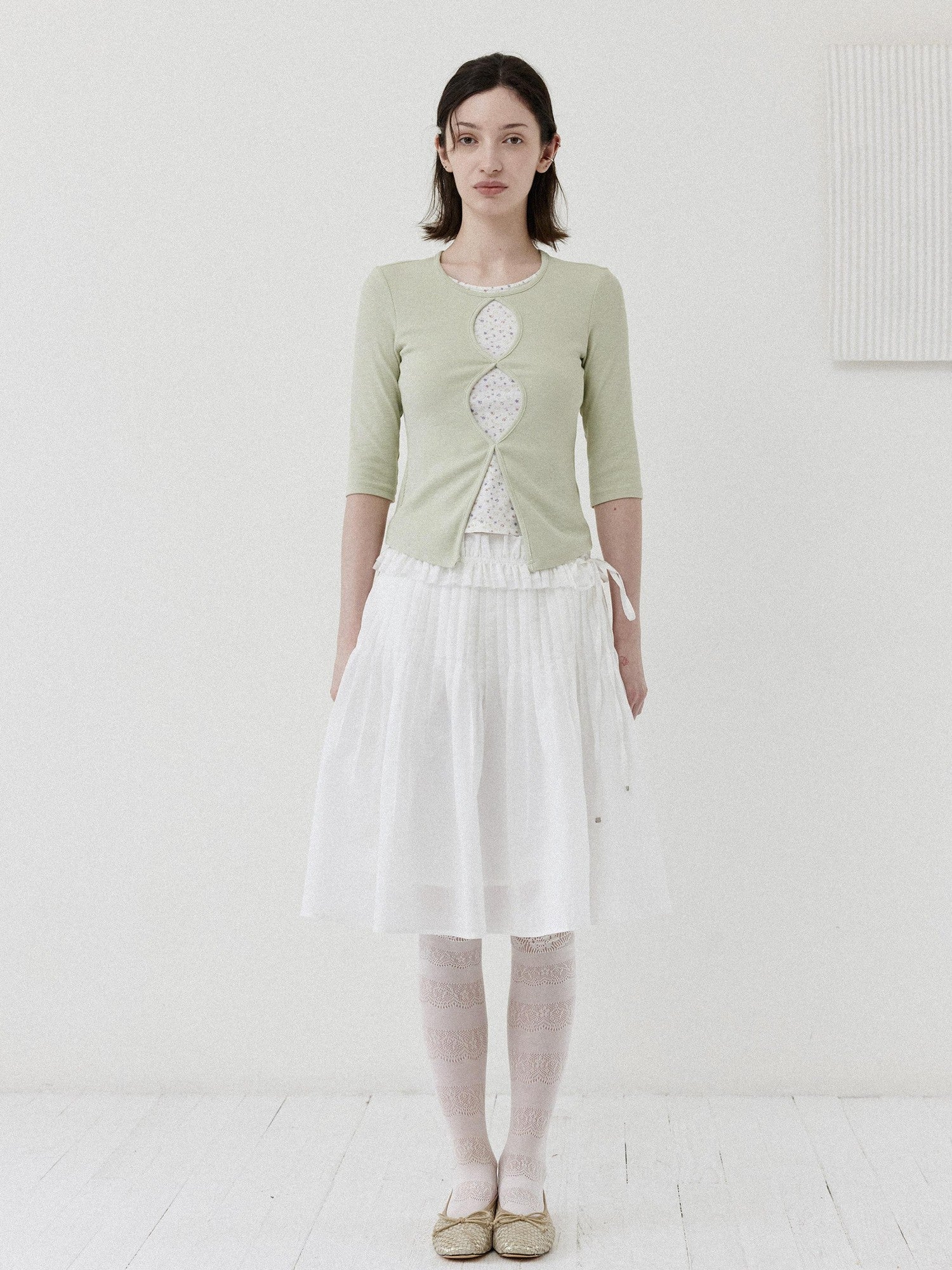 DKZ OFFICIAL Green Floral Cutout Knit Women&