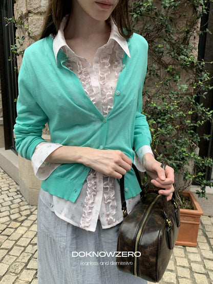 DKZ OFFICIAL Green Layering Buttoned Long Sleeve Women&