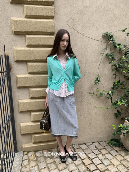 DKZ OFFICIAL Green Layering Buttoned Long Sleeve Women&