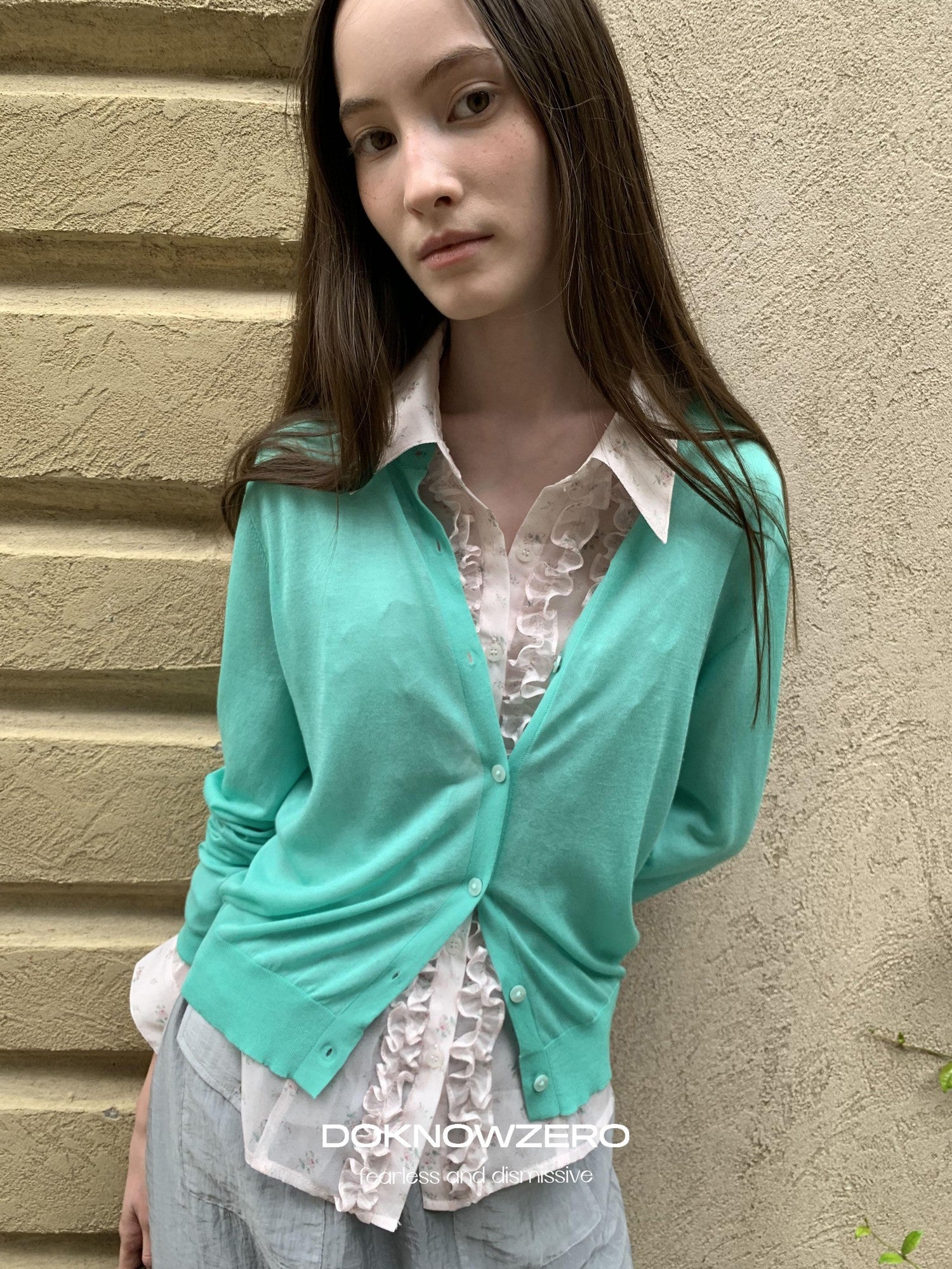 DKZ OFFICIAL Green Layering Buttoned Long Sleeve Women&