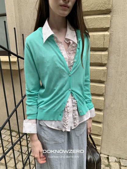 DKZ OFFICIAL Green Layering Buttoned Long Sleeve Women&