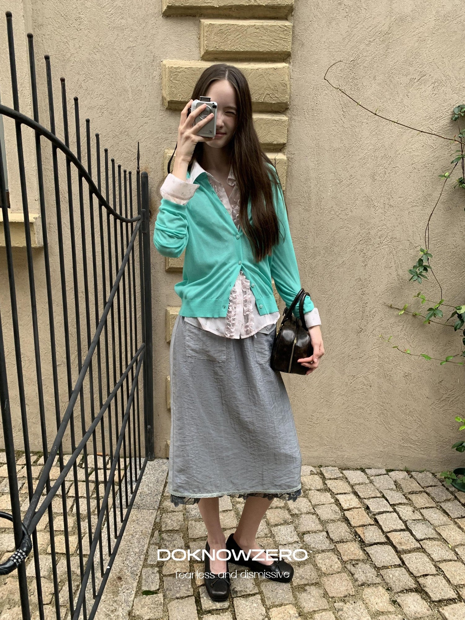 DKZ OFFICIAL Green Layering Buttoned Long Sleeve Women&