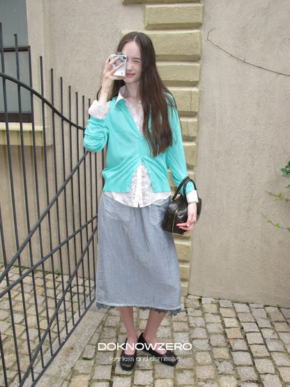 DKZ OFFICIAL Green Layering Buttoned Long Sleeve Women&
