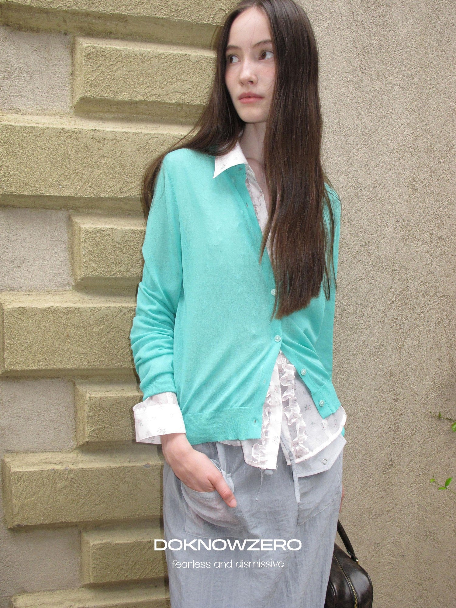 DKZ OFFICIAL Green Layering Buttoned Long Sleeve Women&