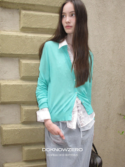 DKZ OFFICIAL Green Layering Buttoned Long Sleeve Women&