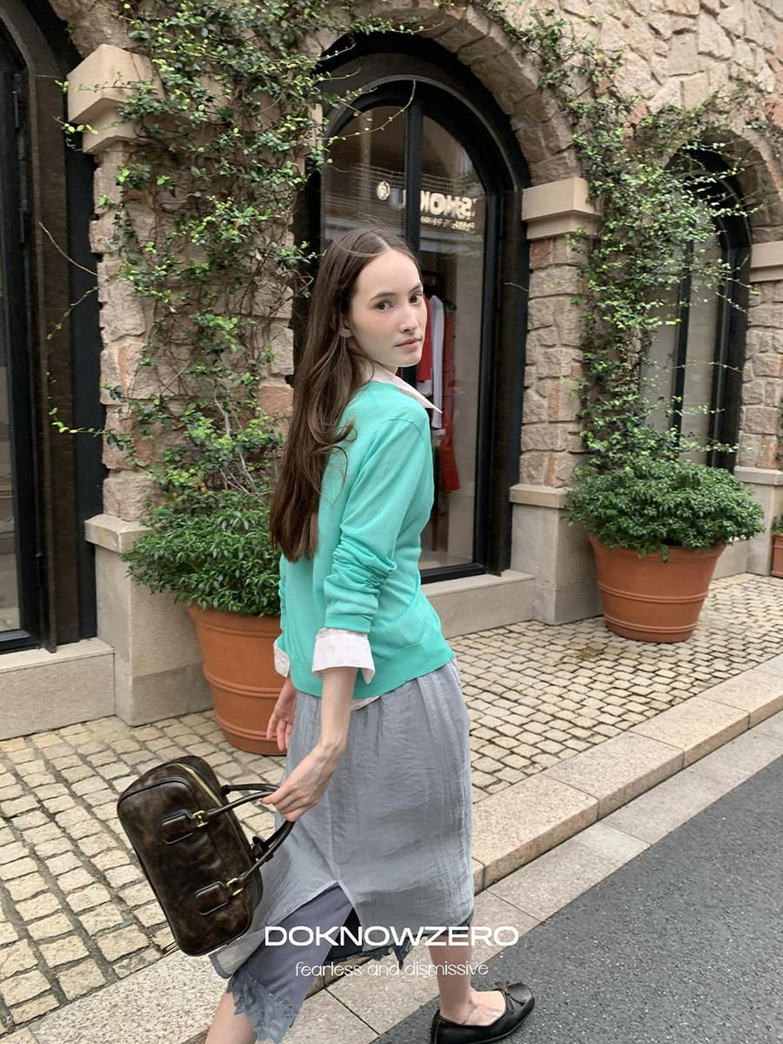 DKZ OFFICIAL Green Layering Buttoned Long Sleeve Women&