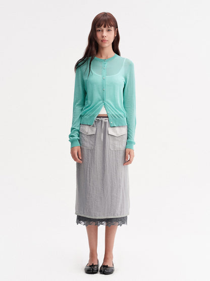 DKZ OFFICIAL Green Layering Buttoned Long Sleeve Women&