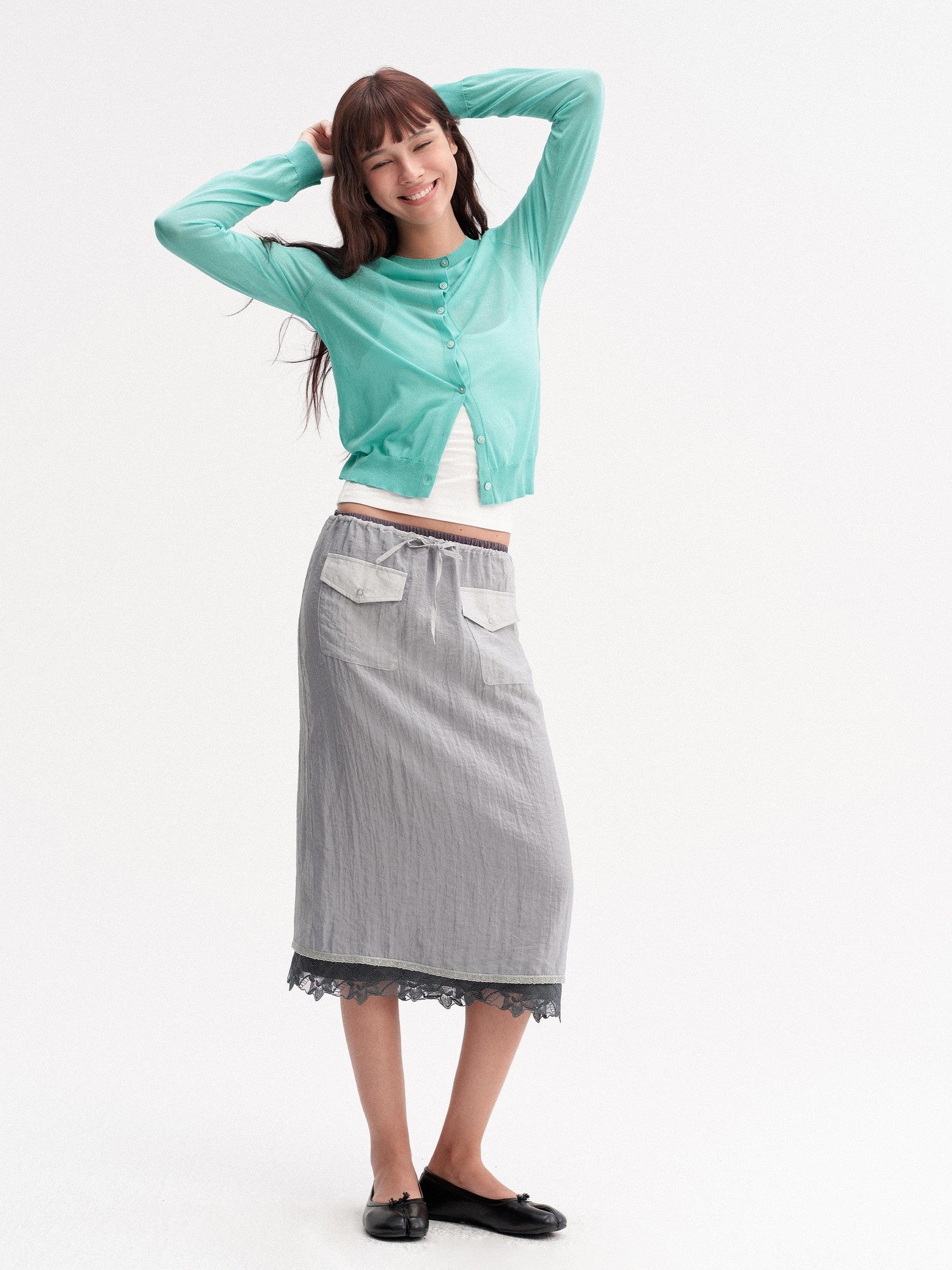 DKZ OFFICIAL Green Layering Buttoned Long Sleeve Women&