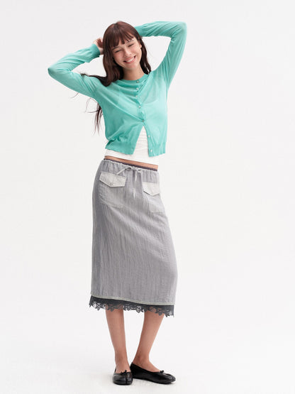 DKZ OFFICIAL Green Layering Buttoned Long Sleeve Women&
