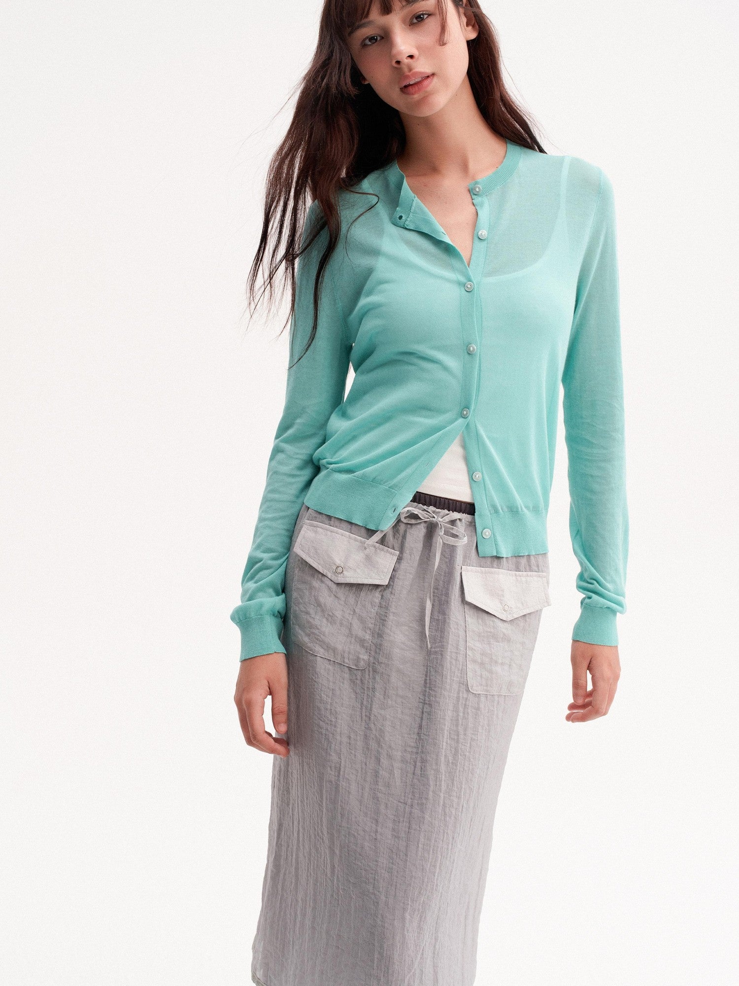DKZ OFFICIAL Green Layering Buttoned Long Sleeve Women&