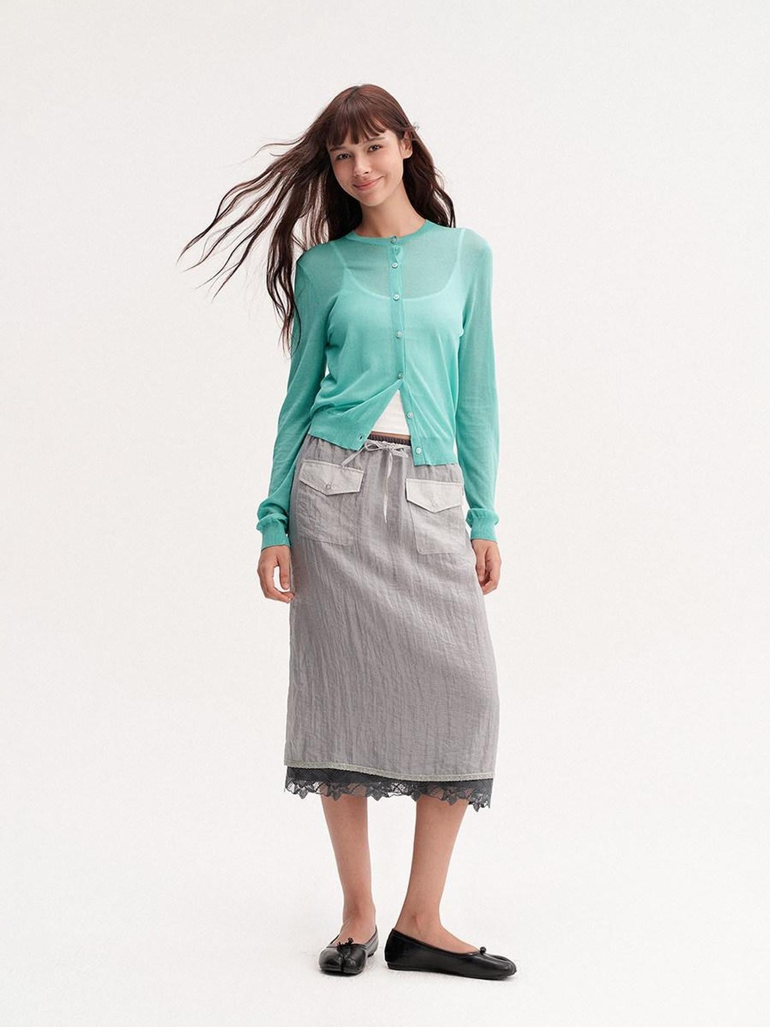 DKZ OFFICIAL Green Layering Buttoned Long Sleeve Women&