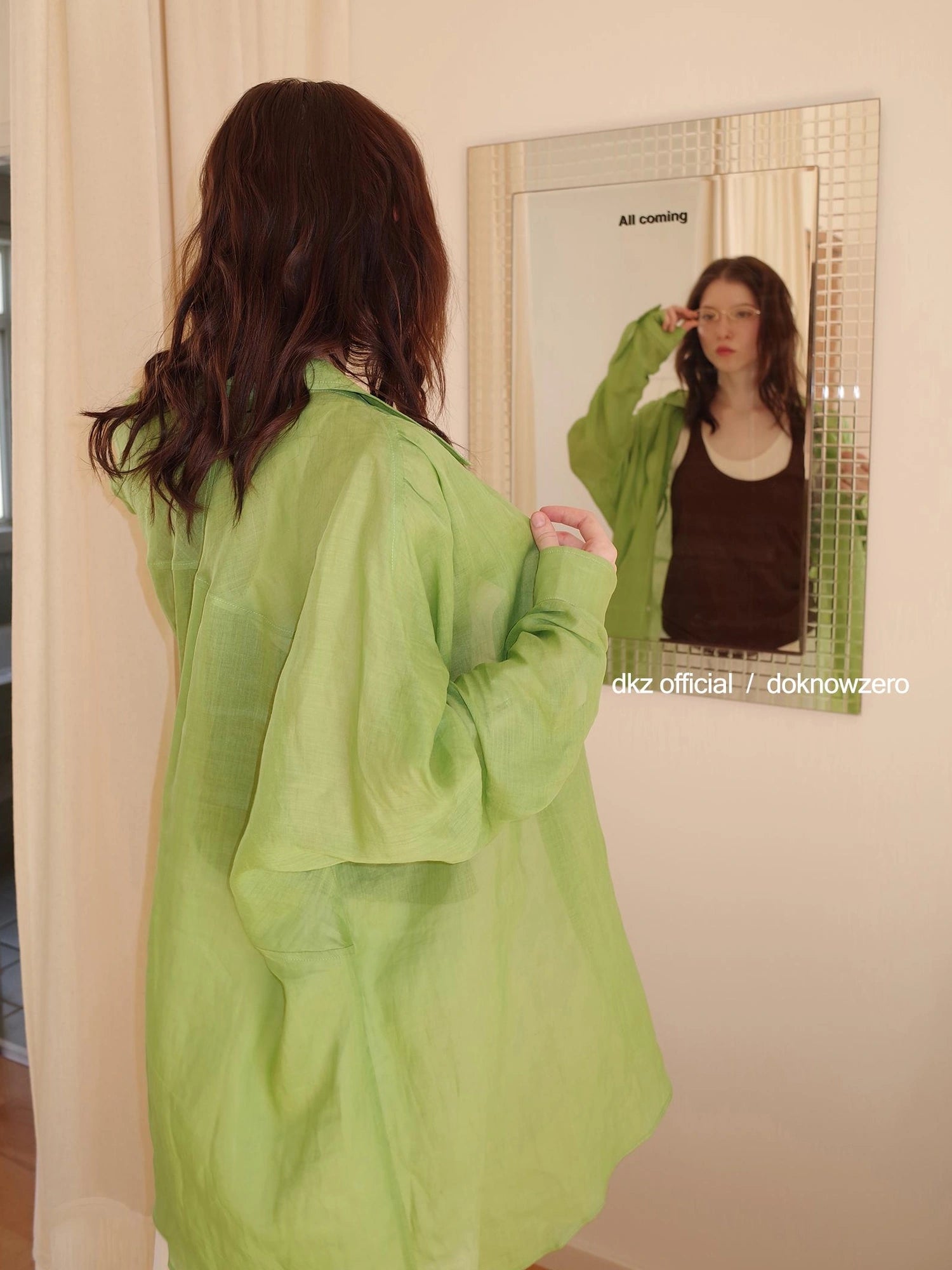 DKZ OFFICIAL Green Ramie Linen Shirt For Women Spring Lightweight Long-Sleeve Loose Fit Cover-Up