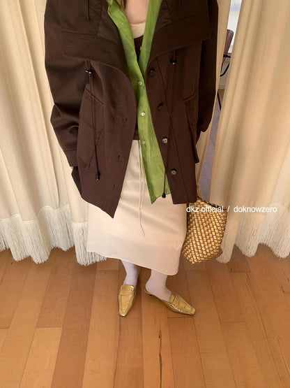 DKZ OFFICIAL Green Ramie Linen Shirt For Women Spring Lightweight Long-Sleeve Loose Fit Cover-Up