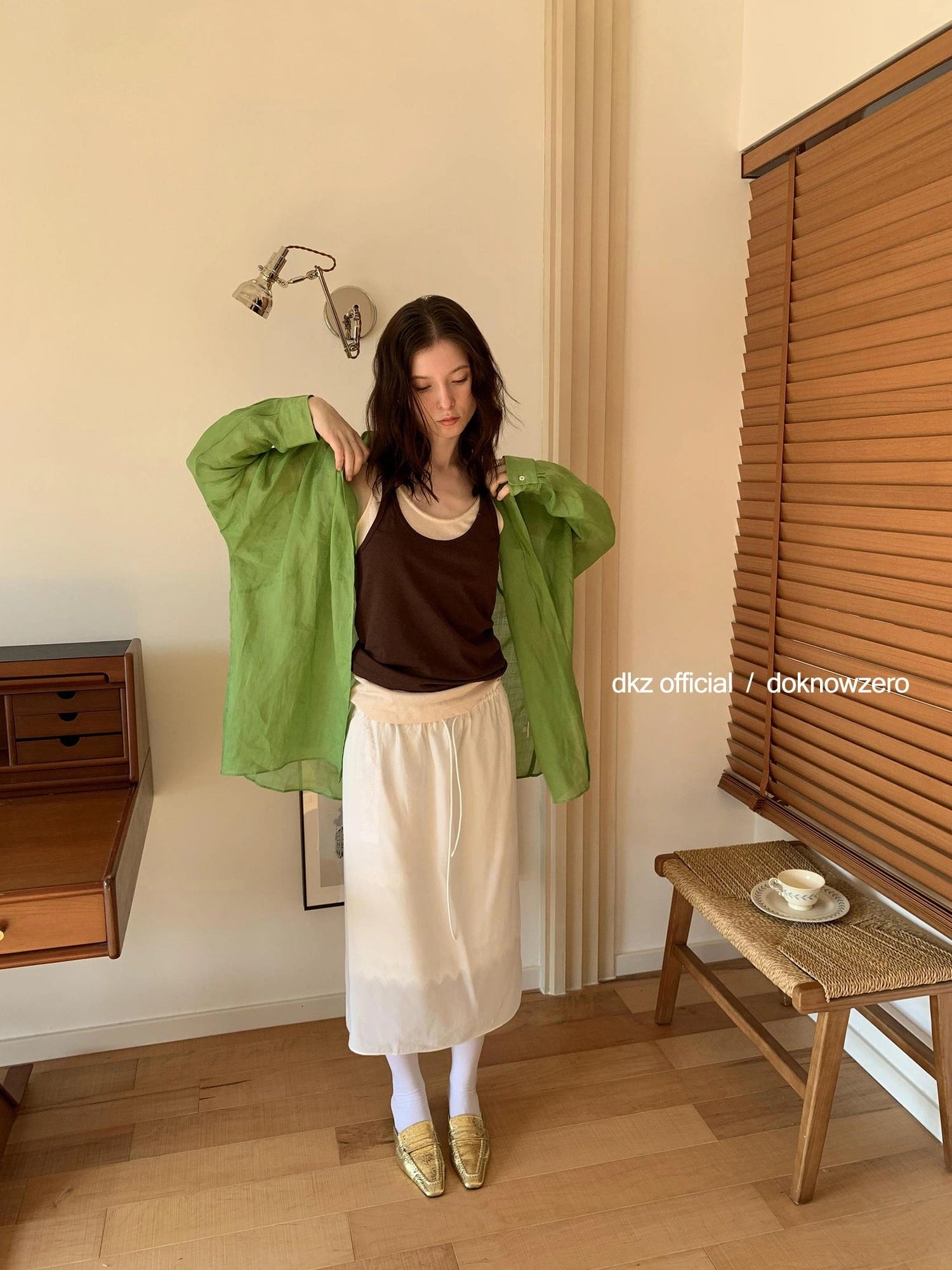 DKZ OFFICIAL Green Ramie Linen Shirt For Women Spring Lightweight Long-Sleeve Loose Fit Cover-Up