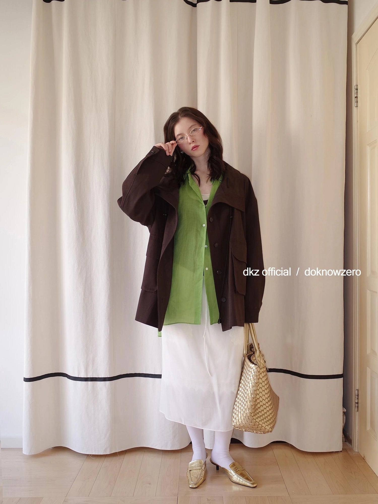 DKZ OFFICIAL Green Ramie Linen Shirt For Women Spring Lightweight Long-Sleeve Loose Fit Cover-Up