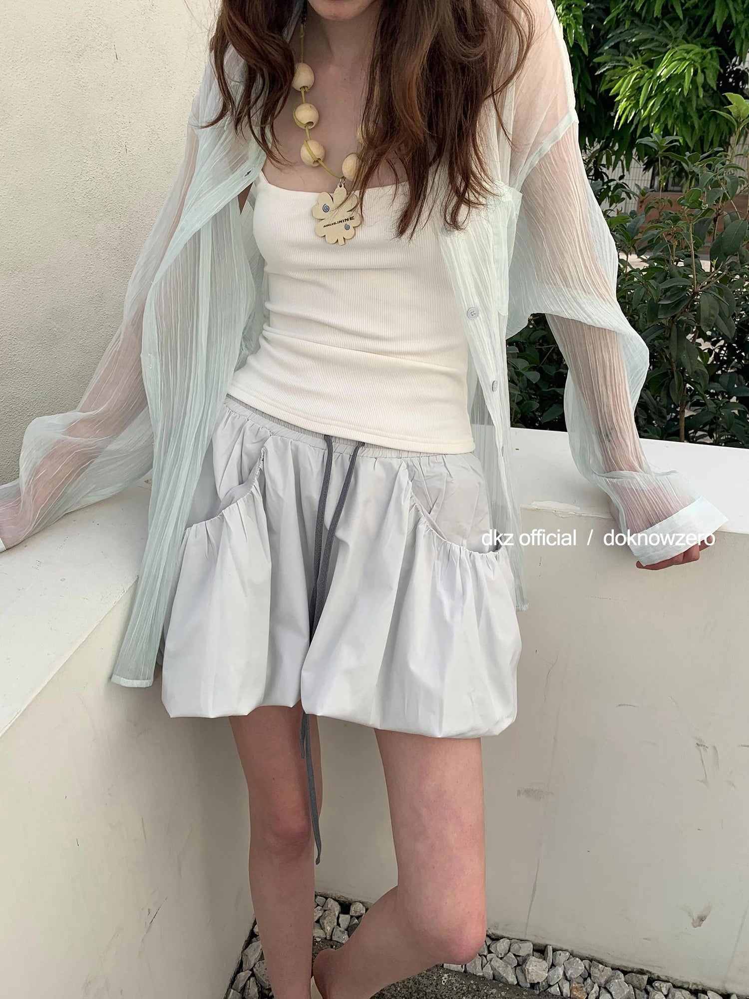 DKZ OFFICIAL Green Sheer Pleated Oversized Shirt