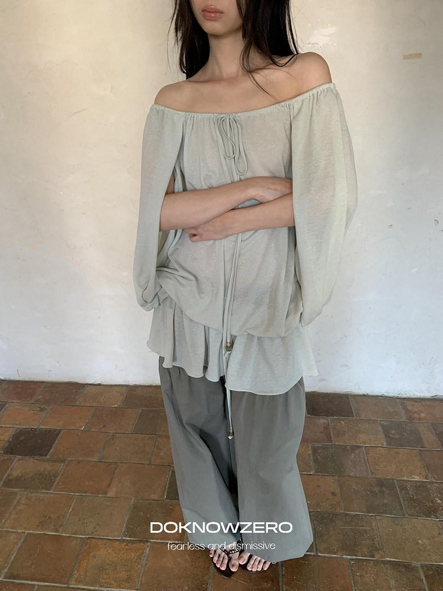 DKZ OFFICIAL Green Two Way Off Shoulder Relaxed Women&