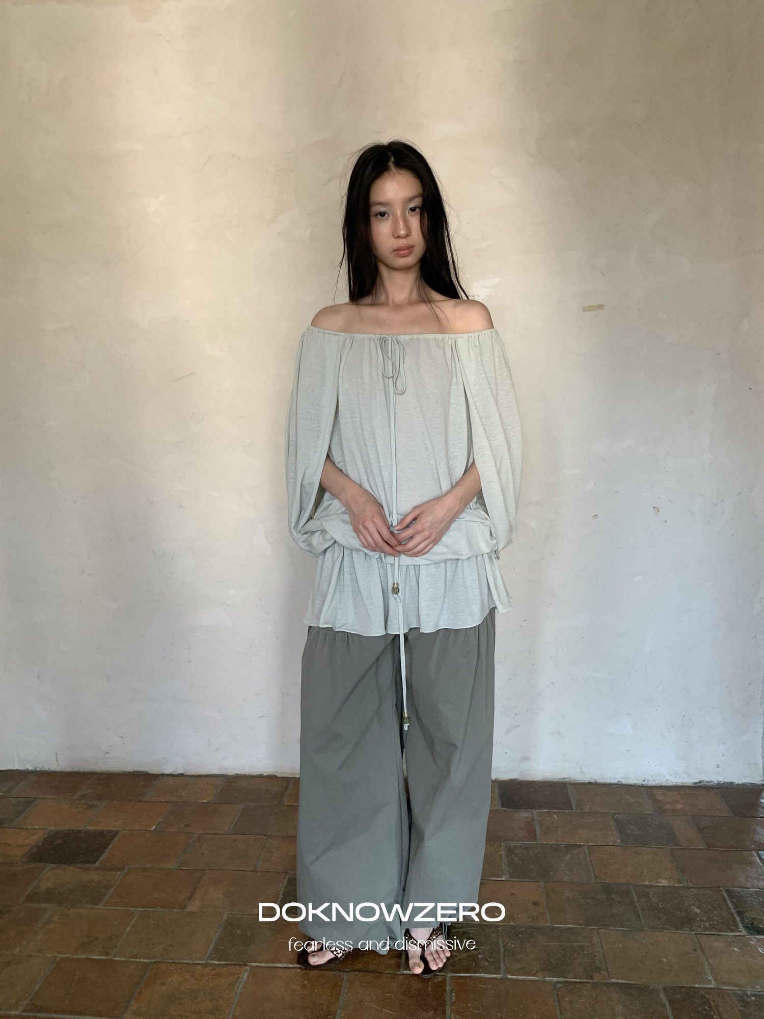 DKZ OFFICIAL Green Two Way Off Shoulder Relaxed Women&