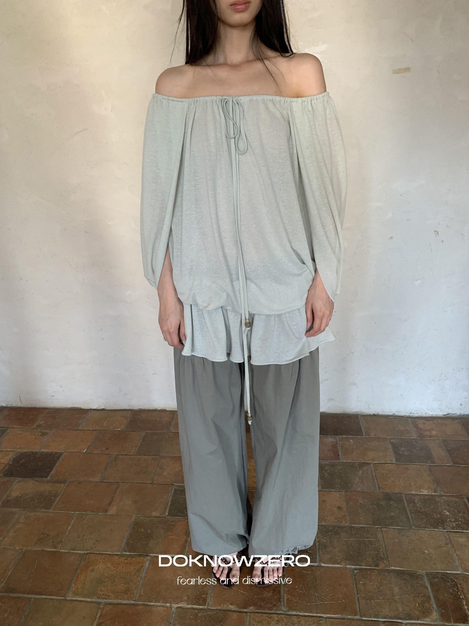 DKZ OFFICIAL Green Two Way Off Shoulder Relaxed Women&