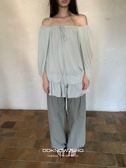 DKZ OFFICIAL Green Two Way Off Shoulder Relaxed Women&