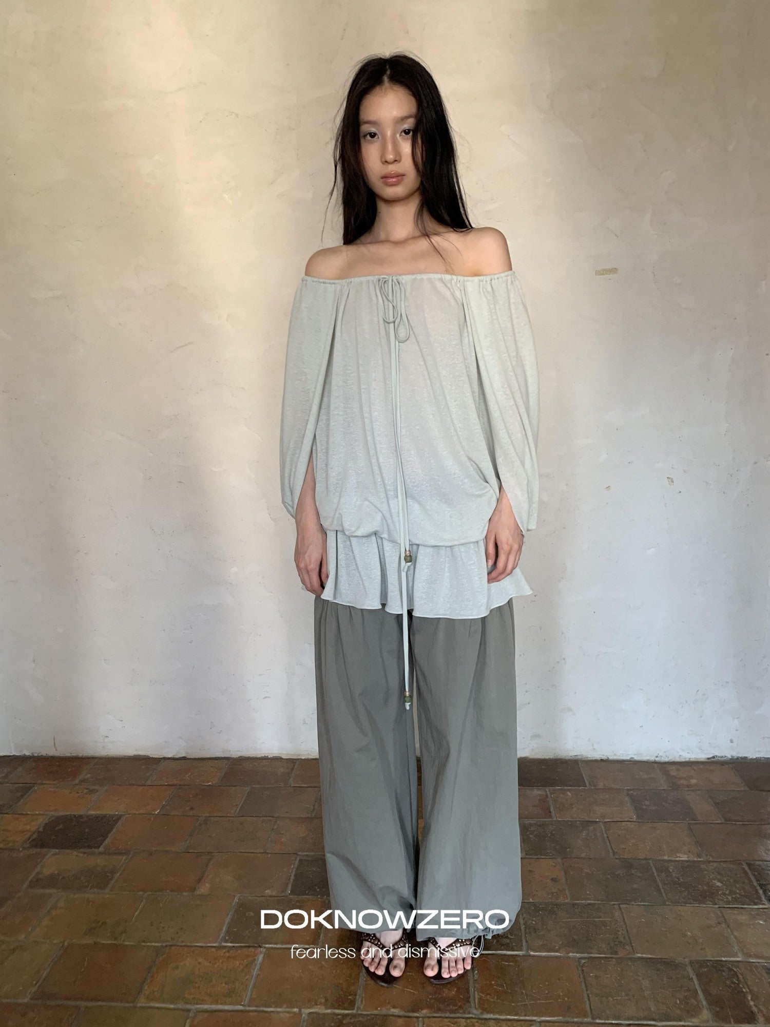 DKZ OFFICIAL Green Two Way Off Shoulder Relaxed Women&