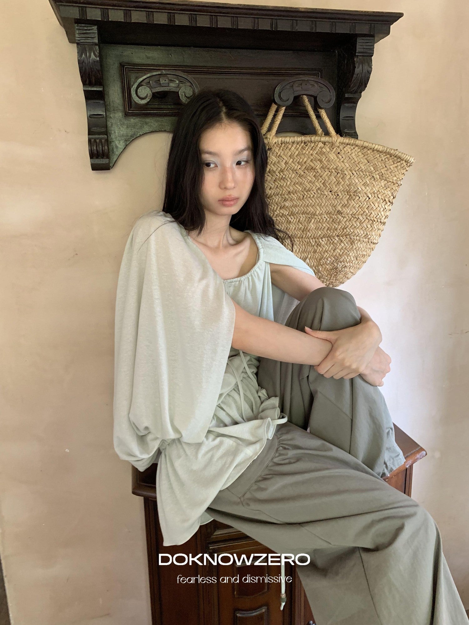 DKZ OFFICIAL Green Two Way Off Shoulder Relaxed Women&