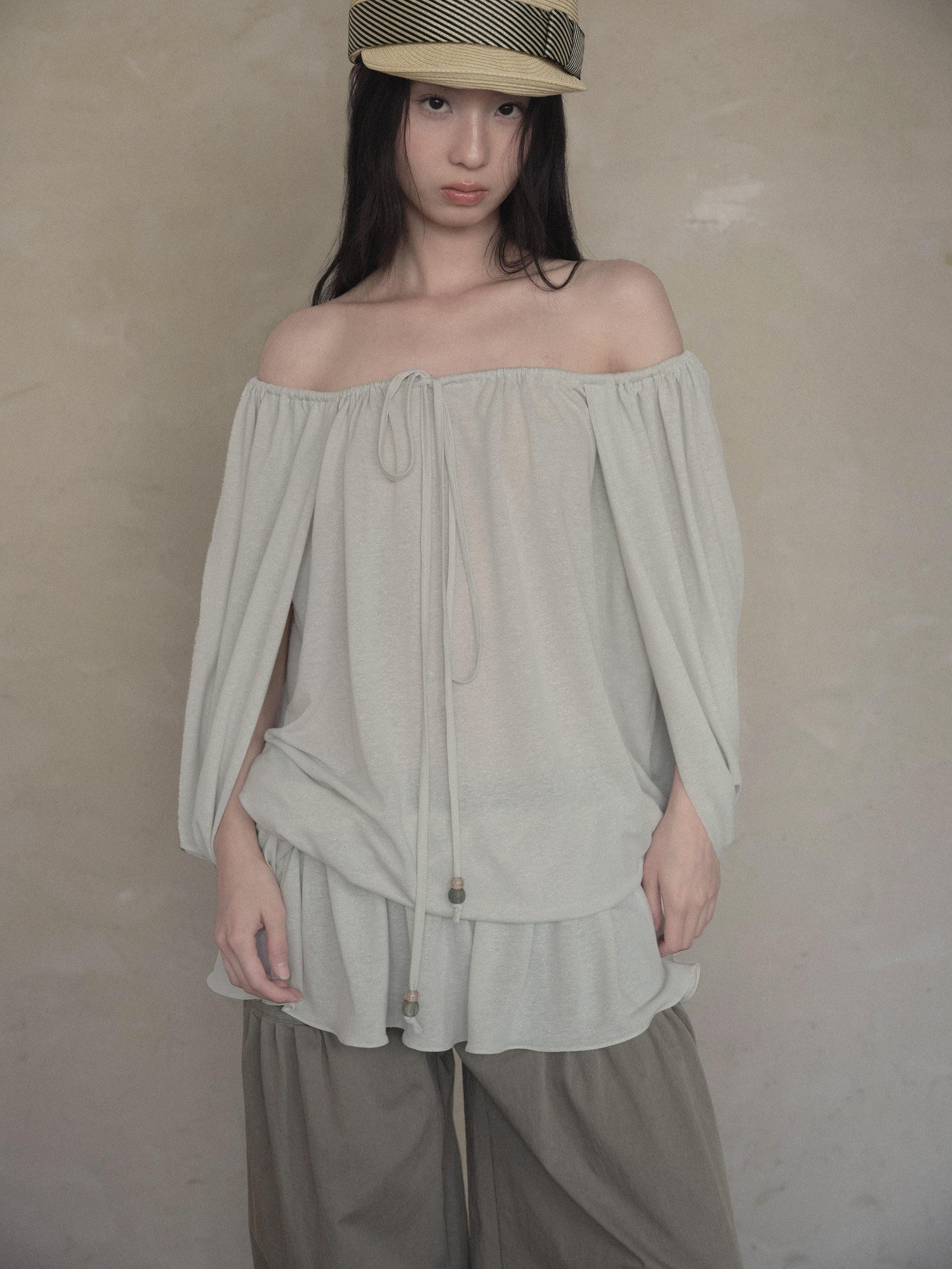 DKZ OFFICIAL Green Two Way Off Shoulder Relaxed Women&
