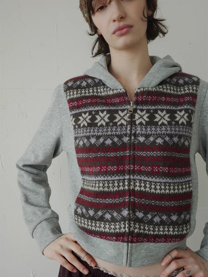 DKZ_OFFICIAL_Grey_Fair_Isle_Print_Sweatshirt_Cardigan_For_Women_MISSTT