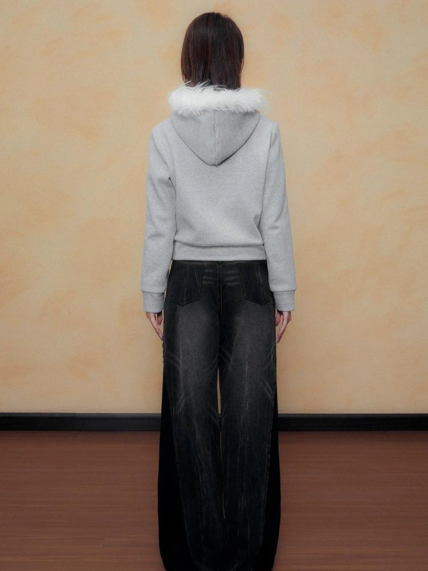 DKZ OFFICIAL Grey Fleece Hooded Jacket With Fur Trim