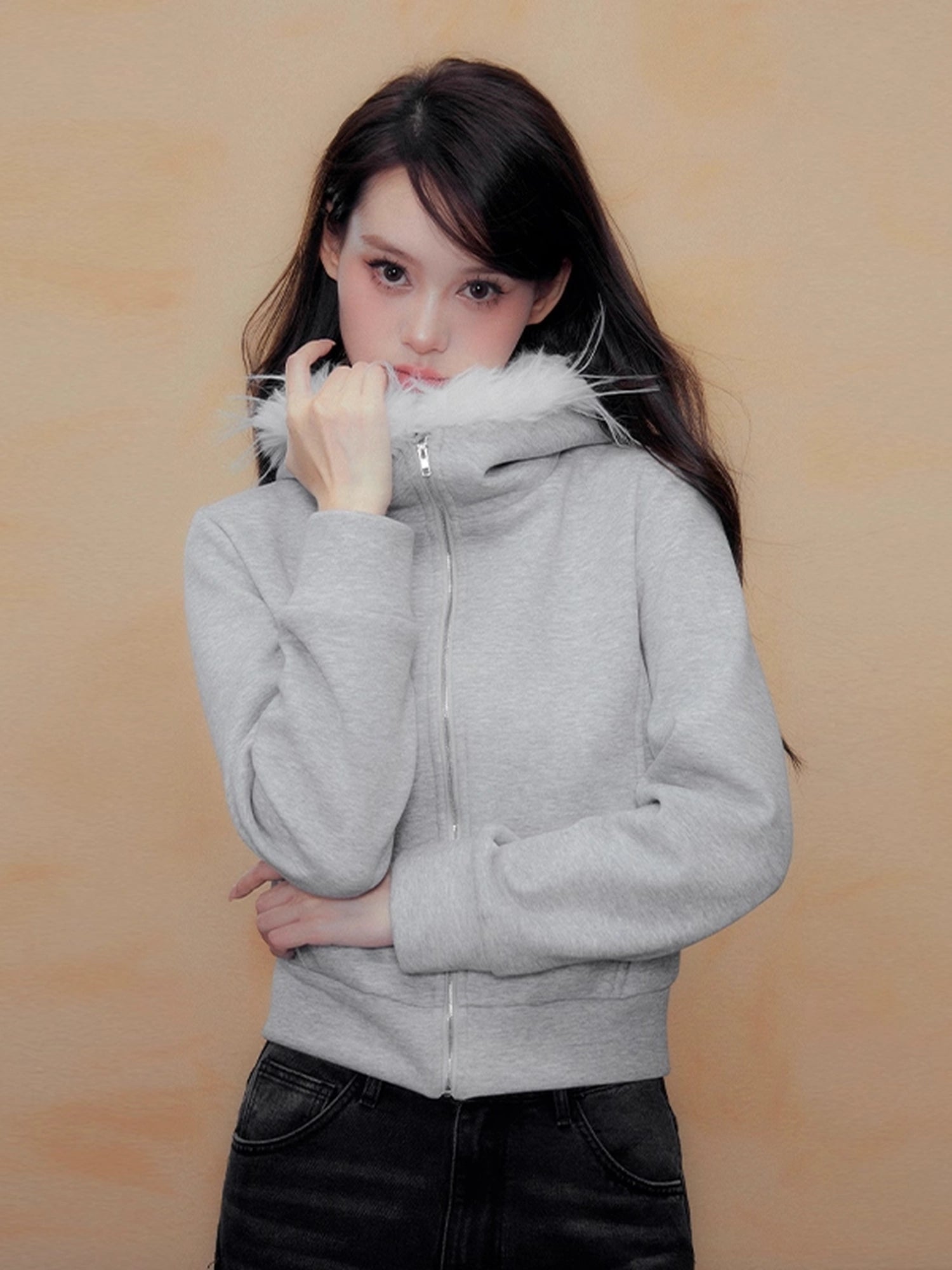 DKZ_OFFICIAL_Grey_Fleece_Hooded_Jacket_With_Fur_Trim_MISSTT