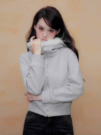 DKZ_OFFICIAL_Grey_Fleece_Hooded_Jacket_With_Fur_Trim_MISSTT
