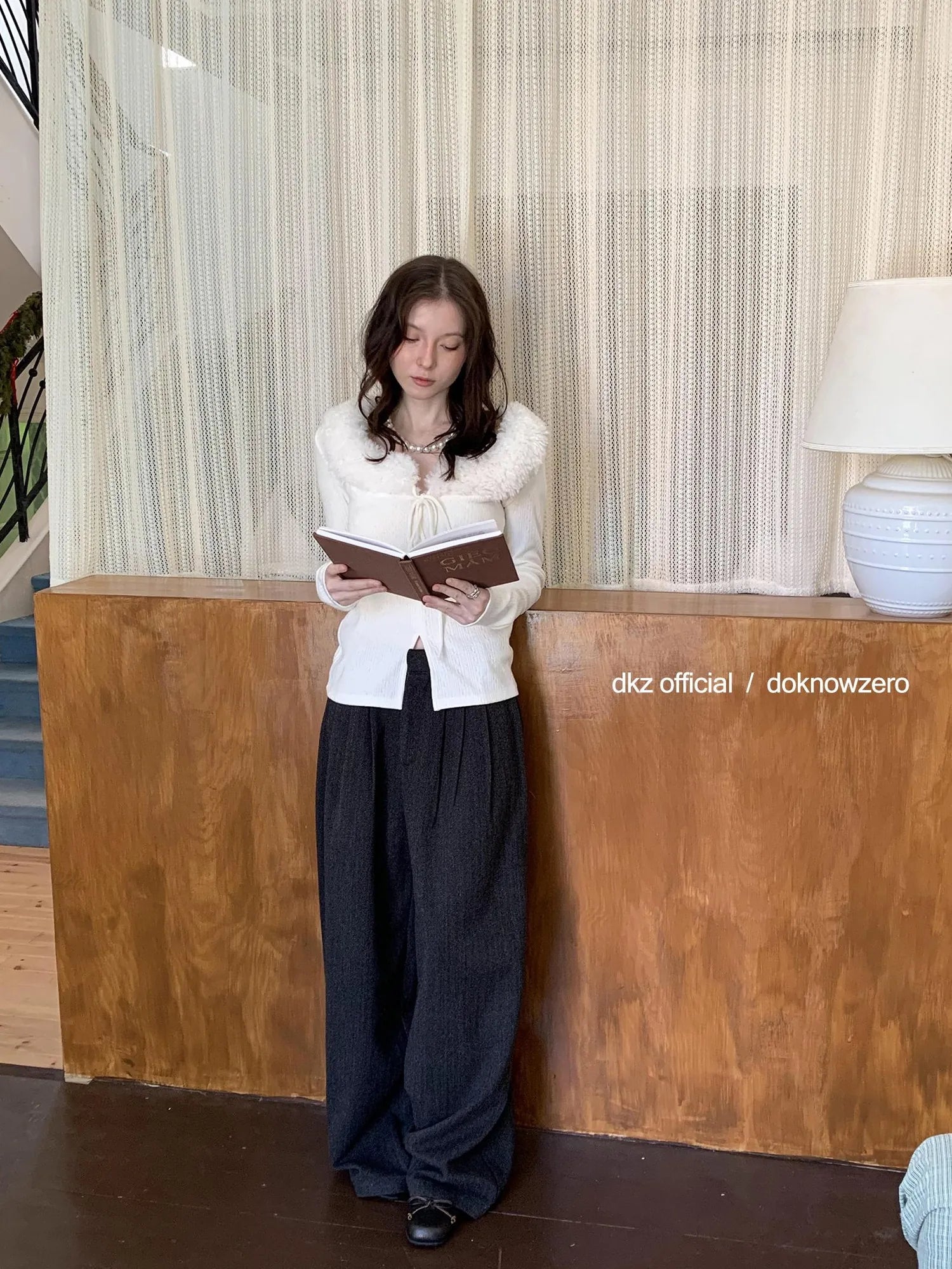 DKZ OFFICIAL Grey Herringbone Wool Blend Wide Leg Trousers