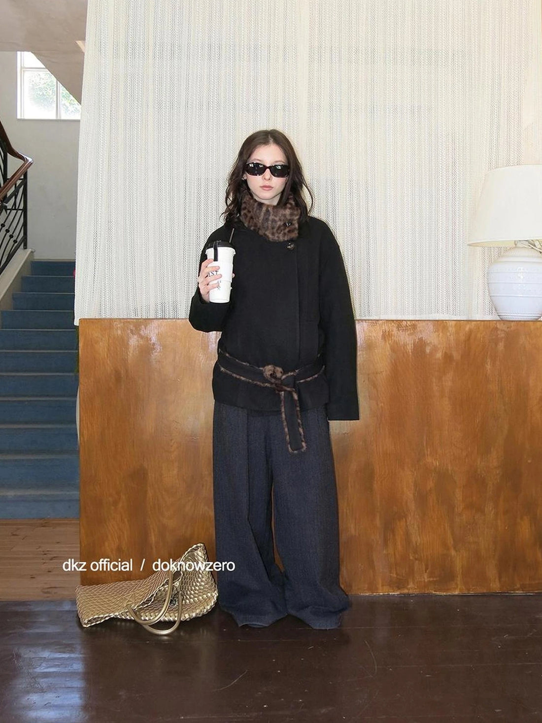 DKZ OFFICIAL Grey Herringbone Wool Blend Wide Leg Trousers