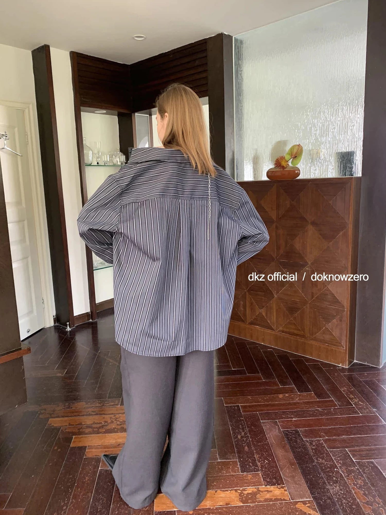 DKZ OFFICIAL Grey High Waisted Pleated Wide Leg Trousers