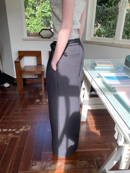 DKZ OFFICIAL Grey High Waisted Pleated Wide Leg Trousers
