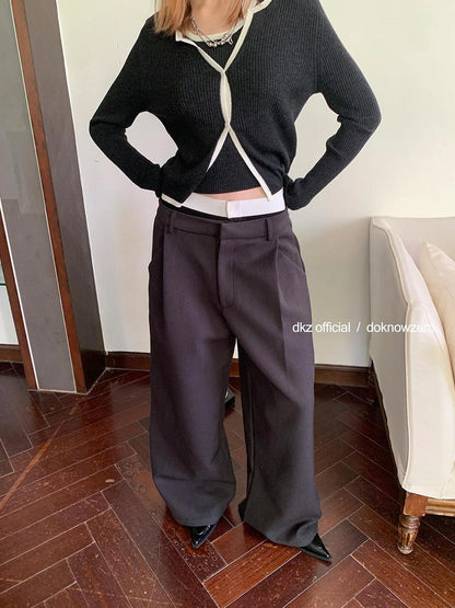 DKZ OFFICIAL Grey High Waisted Pleated Wide Leg Trousers