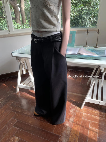 DKZ OFFICIAL Grey High Waisted Pleated Wide Leg Trousers
