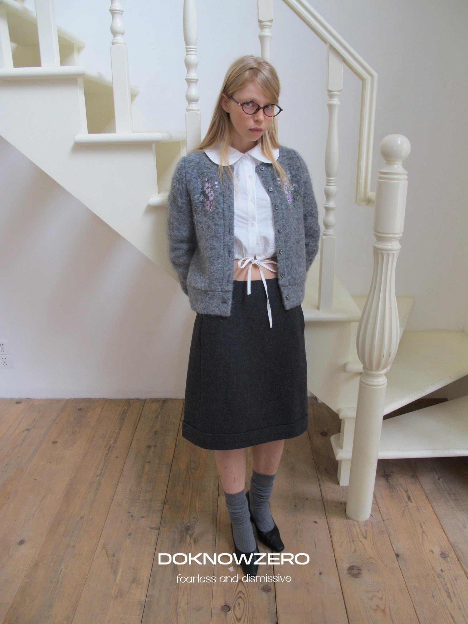 DKZ OFFICIAL Grey Jacquard Embroidered Printed Women&
