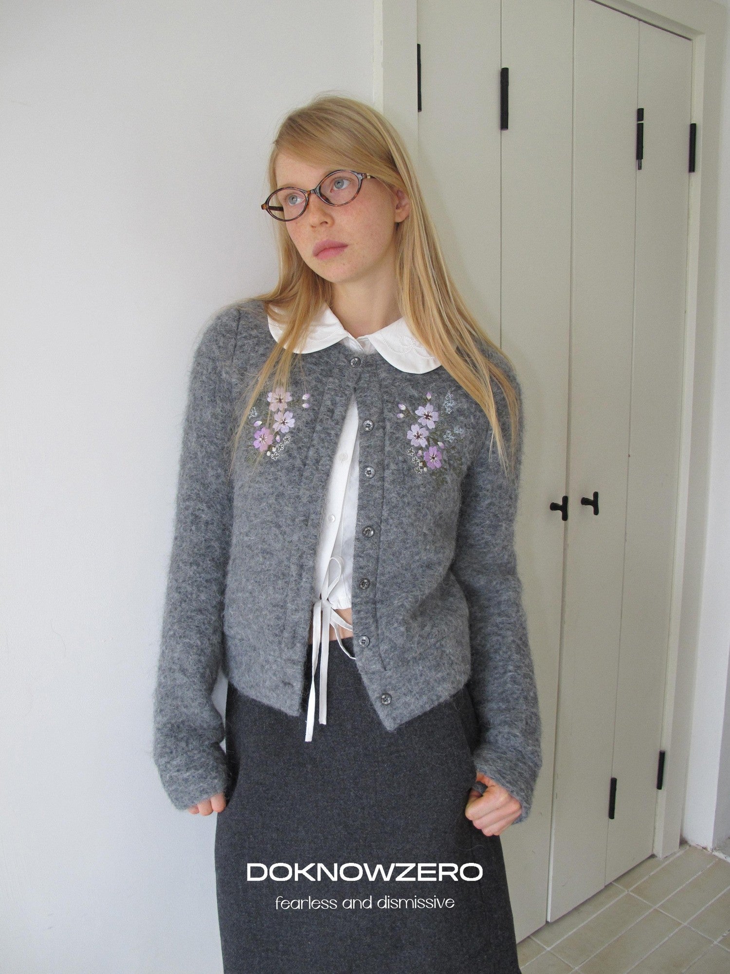 DKZ OFFICIAL Grey Jacquard Embroidered Printed Women&