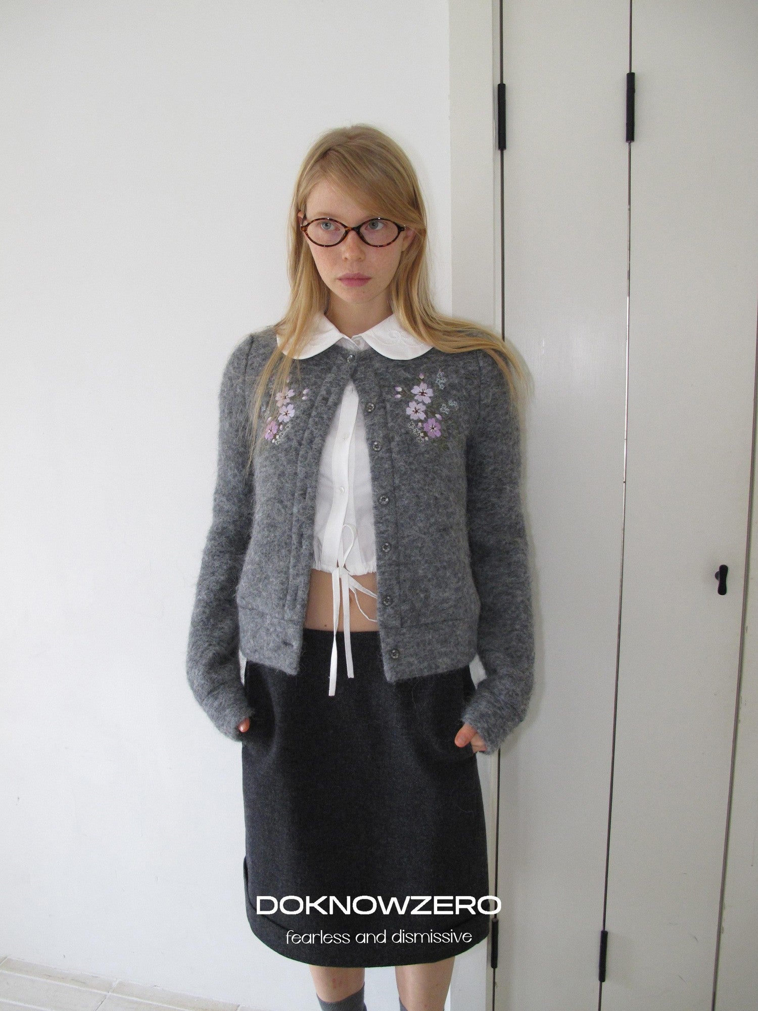 DKZ OFFICIAL Grey Jacquard Embroidered Printed Women&
