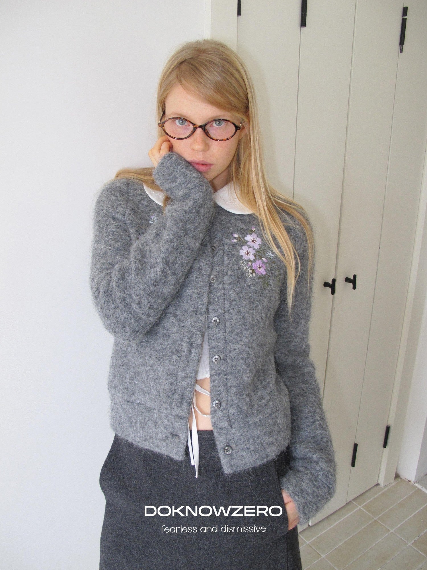 DKZ OFFICIAL Grey Jacquard Embroidered Printed Women&