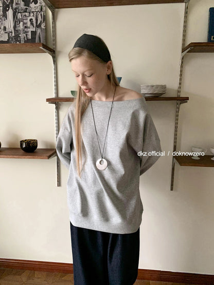 DKZ OFFICIAL Grey Off Shoulder Sweatshirt For Women Basic Fall Casual Top